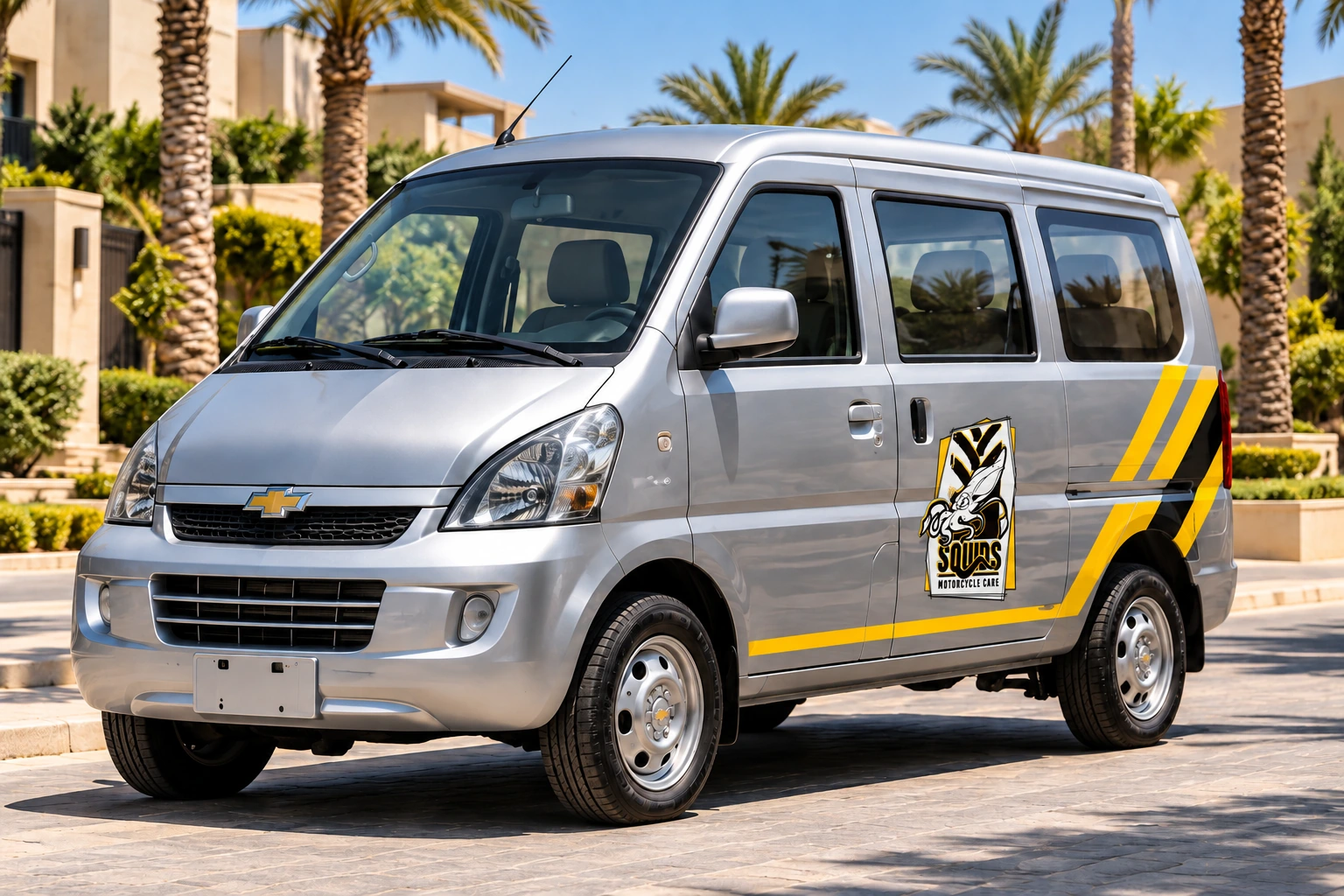 Silver Squids mobile care van in a sunny residential compound